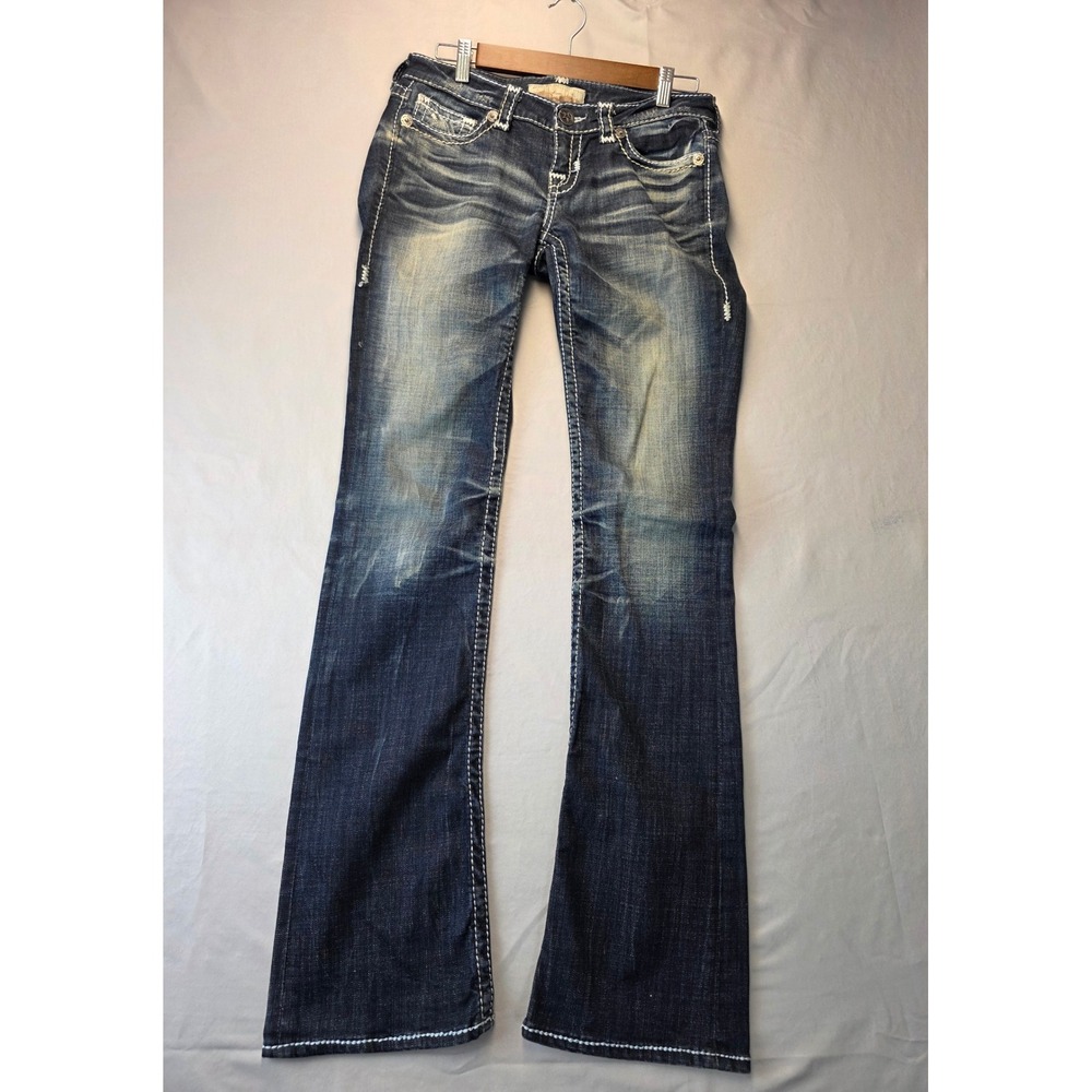 Big Star Liv Bootcut Jeans Womens 28XL Dark Wash Thick Stitch Low Rise Denim